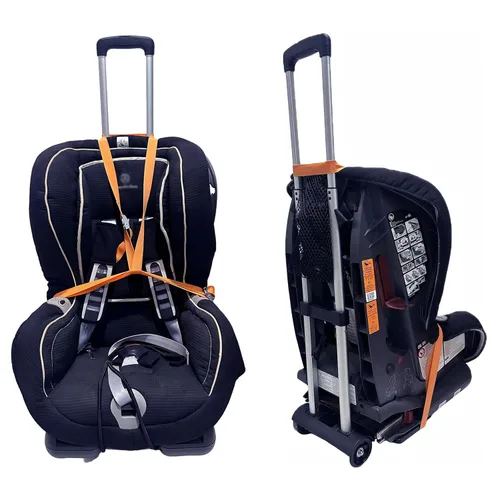 Vista 5 de Carrito de viaje para asiento de automóvil para aeropuerto, carrito plegable para asiento de automóvil y rodillo, capacidad de 90 libras para viajes