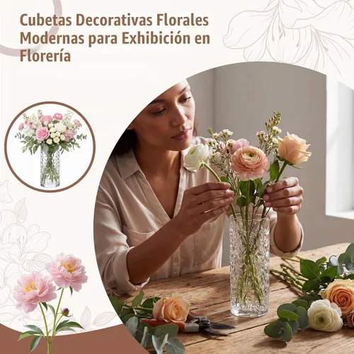 Vista 5 de Mumufy 24 piezas de jarrones de flores de plástico en masa, pequeños jarrones transparentes para centros de mesa, decoraciones de boda, banquetes