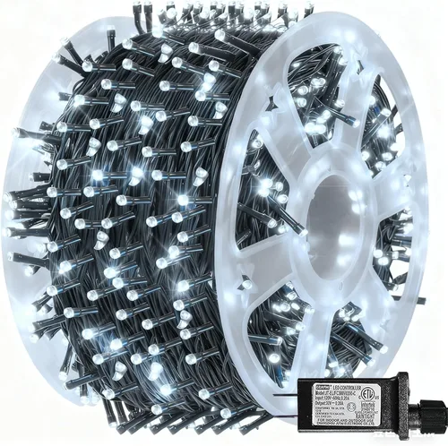 Vista 13 de Dazzle Bright - Guirnalda de luces de Navidad para exteriores, 1000 luces LED de 328 pies, enchufe de luz de hada con control remoto, 8 modos