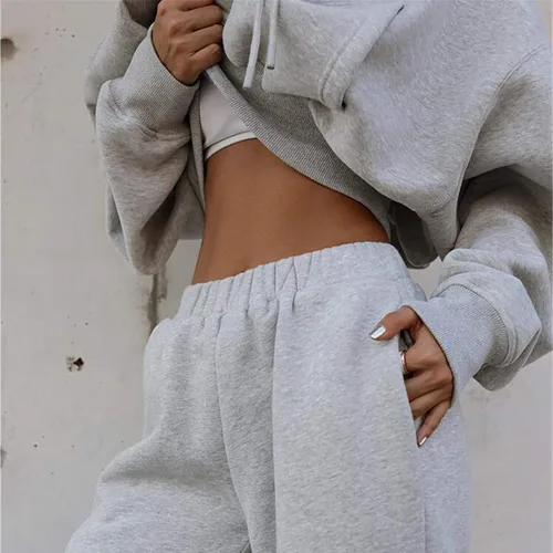 Vista 5 de Conjunto deportivo de 2 piezas para mujer, para otoño e invierno, sudadera atlética de gran tamaño para descansar y descansar