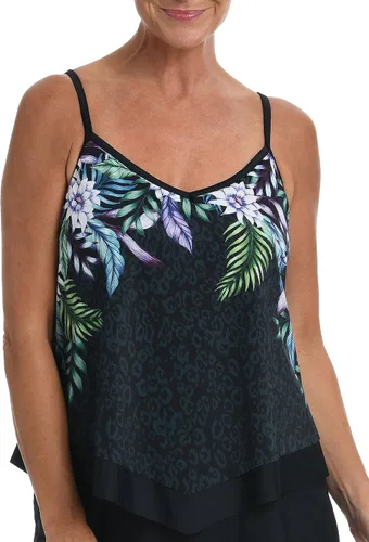 Vista 18 de Maxine of Hollywood Traje de baño tankini con cuello en V para mujer Negro/ Isla Verde