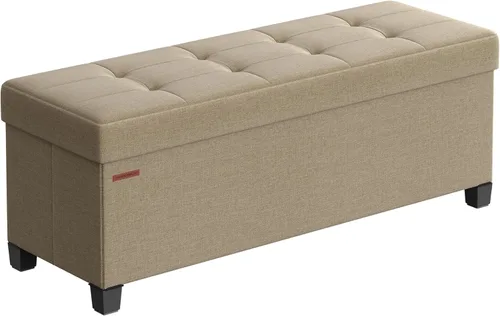 Vista 10 de SONGMICS Banco otomano de almacenamiento, reposapiés plegable con patas, 15 x 43 x 15.7 pulgadas, banco de extremo de cama, baúl de almacenamiento