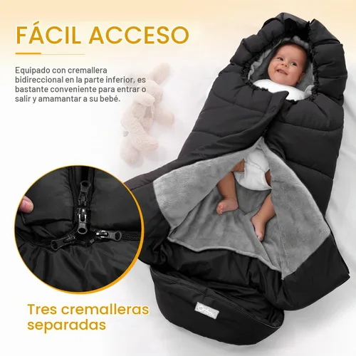 Vista 4 de Orzbow - Saco de dormir cálido universal para cochecito, saco para clima frío, piecera impermeable para niños pequeños (negro, grande) Ultra-Plush