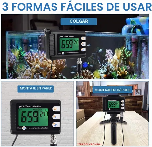 Vista 2 de Medidor de temperatura de pH 2 en 1, monitor de pH del termómetro
