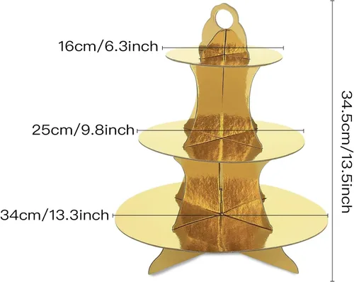 Vista 7 de Lainrrew Soporte dorado para cupcakes de 3 niveles, reutilizable y portátil, fácil de montar