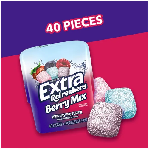 Vista 4 de Extra Refreshers Berry Mix - Goma de mascar sin azúcar, 3.21 onzas, 40 unidades (paquete de 24)