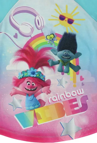 Vista 3 de DREAMWORKS TROLLS Conjunto de pijama para niña con pantuflas Cozeez a juego, azul, talla 3, Azul