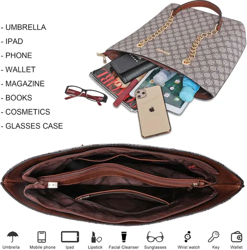 Vista 4 de Montana West Handbags for Women Chain Shoulder Vegan Leather Tote Bag Top Handle Handbag