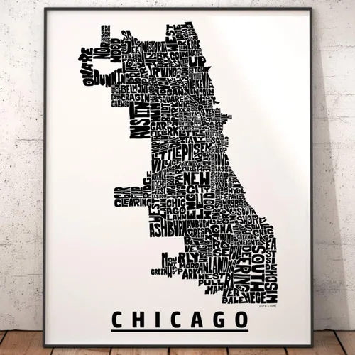 Vista 7 de Impresión del mapa del vecindario de Chicago, impresión firmada de mi arte original de mapa de tipografía de Chicago dibujado a mano
