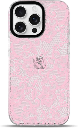 Vista 14 de NITITOP Funda para iPhone 13 Pro con flores de encaje transparente - Negro