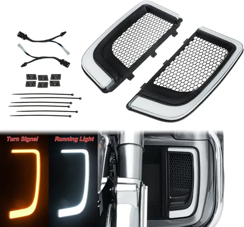 Vista 4 de Carenados de Pierna Inferiores Ventilados Guantera con Luces de Señales de Giro LED Compatibles con Harley Touring CVO Street Glide FLHX Road Glide