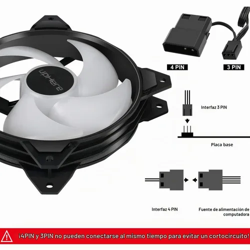 Vista 5 de upHere Larga vida útil de 4.724 in, 3 pines de alto flujo de aire, edición silenciosa, ventilador LED arcoíris para fundas de PC, enfriadores de CPU