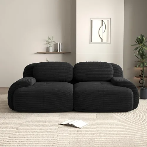 Vista 3 de Sofá biplaza moderno de 80 pulgadas para sala de estar, sofá de pana en forma de nube con asiento profundo, sofá modular negro, sofás de dos plazas
