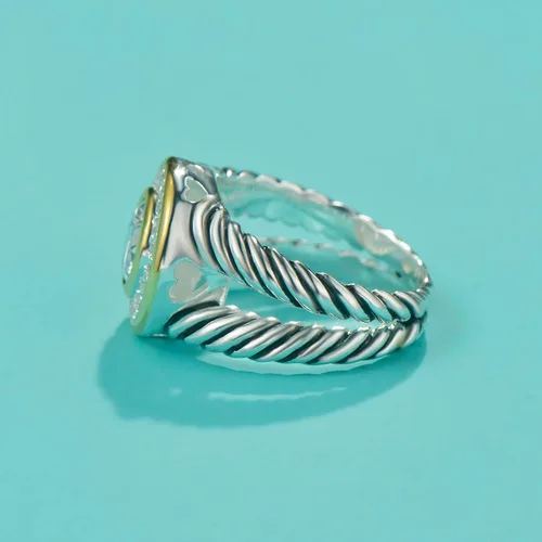 Vista 3 de UNY JEWEL Anillo de alambre trenzado de dos tonos con vástago dividido pavé CZ joyería inspirada en el diseñador único anillo de moda para mujer