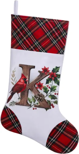 Vista 14 de Medias de Navidad personalizadas de 20 pulgadas, diseño cardenal, medias con monograma inicial para decoración colgante de chimenea, familia, letra A