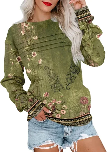 Vista 7 de Sudaderas para mujer, cuello redondo, manga larga, suave, ajuste holgado, ropa de primavera y otoño 2026, S-2XL