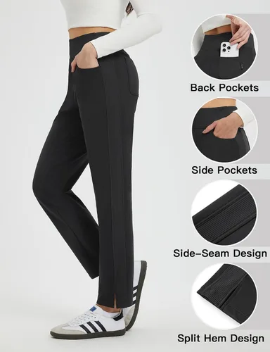 Vista 4 de baleaf Pantalones con forro polar para mujer, pantalones térmicos de viaje, para clima frío, golf, senderismo, nieve, trabajo, casual