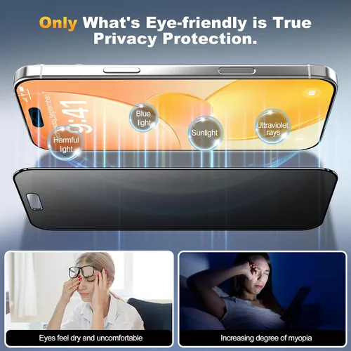 Vista 5 de Fotbor [Paquete de 3] Protector de pantalla de privacidad compatible con iPhone 16 Pro Max, vidrio templado antiespía de 4 vías de 360° con bandeja