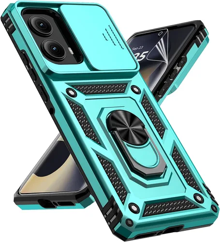 Vista 14 de Funda para Motorola Edge 2024 con cubierta deslizante para cámara, protector de pantalla HD [prueba de caídas de grado militar] Soporte de anillo