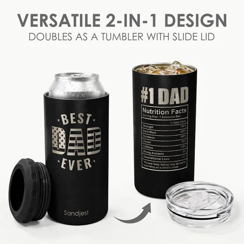 Vista 5 de Mejor Enfriador de Lata para Papá 12oz - Regalos Aislados de Acero Inoxidable para Papá de Hija e Hijo - Taza de Viaje - Taza Termo - Latas Termo
