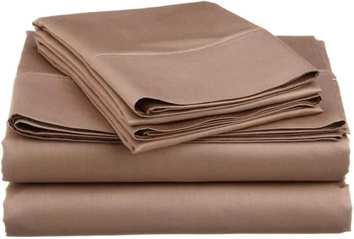 Vista 40 de Sábana egipcia beige maciza Full- 1 sábana bajera ajustable extra profunda para colchón de 16.0 in a 18.0 in