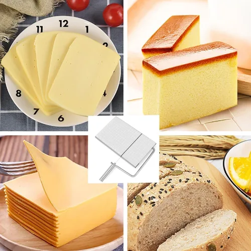 Vista 6 de Cortador de queso con tabla para queso de bloque Tabla de cortar queso ajustable resistente con 11 cables de repuesto, diseño ergonómico, cortador