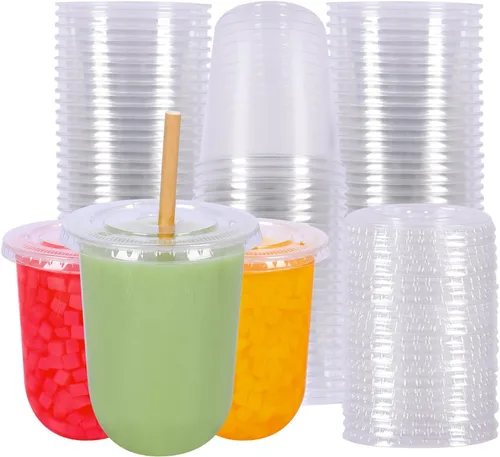 Vista 7 de Vasos desechables de plástico transparente de 17 onzas con tapas de cúpula, paquete de 50 17 oz con tapas de cúpula