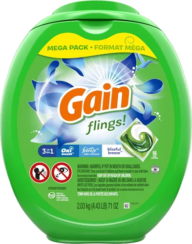Vista 29 de Gain Flings! Jabón líquido para ropa sucia, compatible con HE, paquete de 3 bolsas, 111 unidades, aroma de larga duración, aroma a brisa feliz