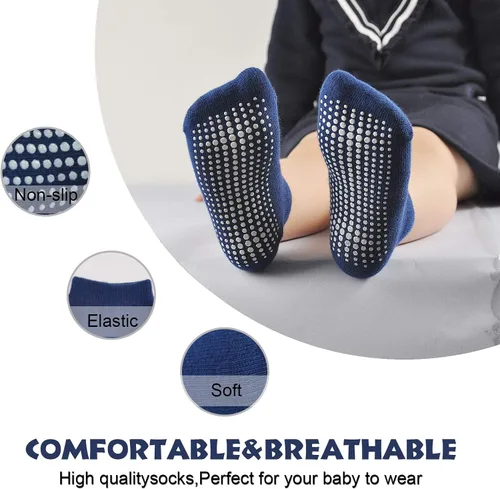 Vista 3 de EPEIUS Calcetines de corte bajo antideslizantes para recién nacidos niños y niñas calcetines de tobillo con empuñaduras 12 pares