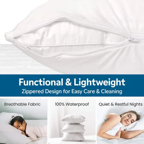 Vista 4 de Guardmax - Protector de almohada resistente al agua y a prueba de chinches - Con zipper - Juego de 2 - Silencioso, Poliuretano, Blanco, Estándar