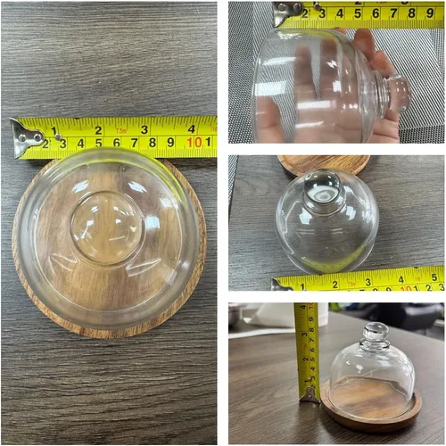 Vista 2 de Rikyo Cúpula de postre de vidrio de 3.25 pulgadas con base de madera