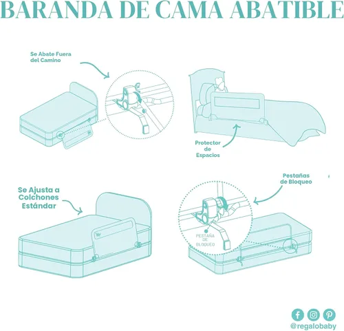 Vista 9 de Regalo - Baranda abatible extralarga para cama, de 54 pulgadas, con sistema de seguridad reforzado de anclaje