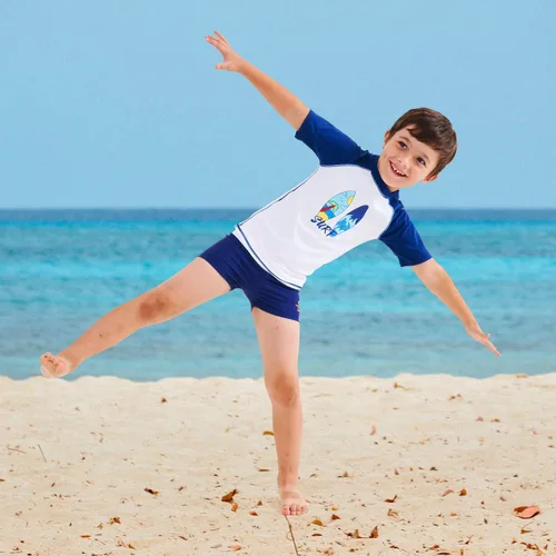 Vista 3 de HowJoJo Traje de baño de dinosaurio para niños, de secado rápido, estampado 3D, pantalones cortos de playa UPF 50+
