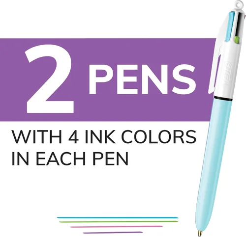 Vista 3 de BIC Bolígrafo retráctil de 4 colores de moda con punta media de 1.0 mm y tinta surtida, paquete de 2 unidades en multicolor