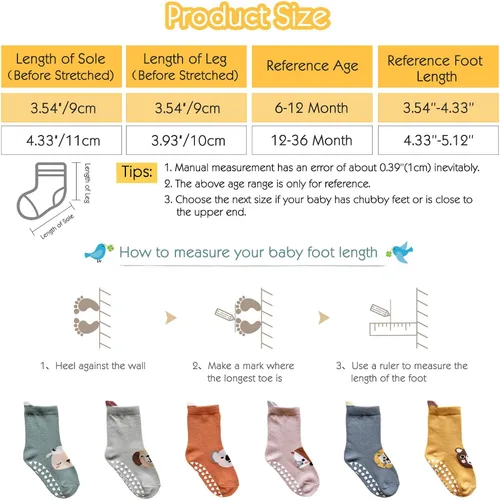 Vista 6 de Fanairy Calcetines unisex de algodón antideslizantes para bebé, niño y niña, con agarres, paquete de 6