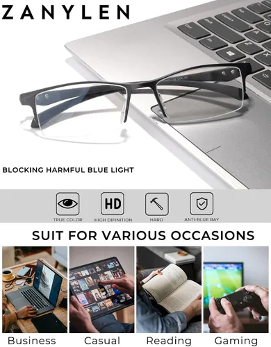 Vista 3 de ZanyLen Blue Light Glasses for Men Semi Rimless Rectangular Computer Glasses