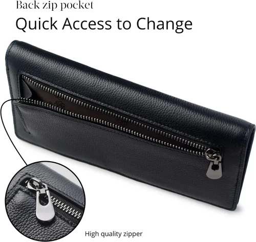 Vista 4 de Bveyzi Billeteras de cuero ultrafino con bloqueo RFID para tarjetas de crédito, billetera plegable para mujer