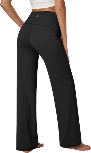 Vista 2 de Heathyoga Pantalones de pierna ancha para mujer, pantalones deportivos con bolsillos, pantalones de yoga de cintura alta, cómodos y holgados