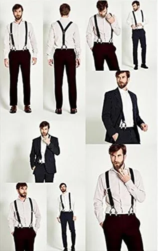 Vista 7 de HISDERN Tirantes para hombre Paisley Floral Pajarita Tirantes Bolsillo Cuadrado Conjuntos Ajustable Forma Y 6 Clips Tirantes de Boda