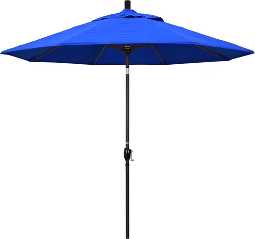 Vista 14 de California Umbrella Paraguas redondo de aluminio del mercado de 9', elevación de manivela, inclinación del botón, poste de bronce Azul (Air Blue)