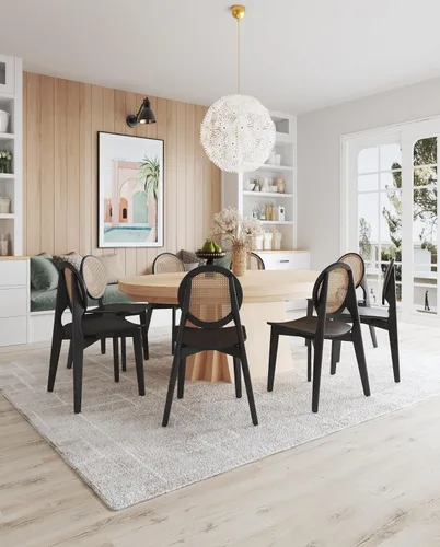 Vista 2 de Manhattan Comfort Versalles - Silla de comedor de ratán, respaldo redondo de mimbre con marco de madera maciza de fresno, sillas totalmente