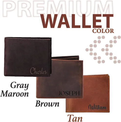 Vista 5 de Cartera personalizada para hombre, billetera de cuero genuino, carteras personalizadas para hombre, marido, papá, novio, novio, regalo para Marrón