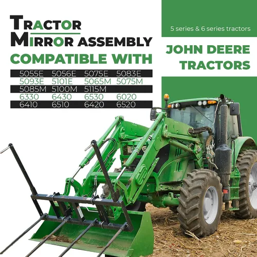 Vista 2 de Conjunto de espejo de tractor con brazos fijos de repuesto para DM2455000 compatible con John Deere 5000 y 6000