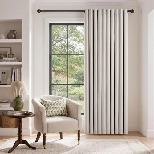 Vista 44 de Cortinas de 100 pulgadas extra anchas 100% opacas marfil con ojales, lino Natural