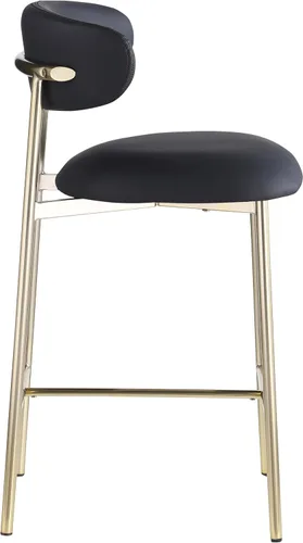 Vista 5 de Meridian Furniture 995Black-C Lupita Collection Modern Taburete contemporáneo con cuero vegano negro suave, marco de metal dorado cepillado, 20.5