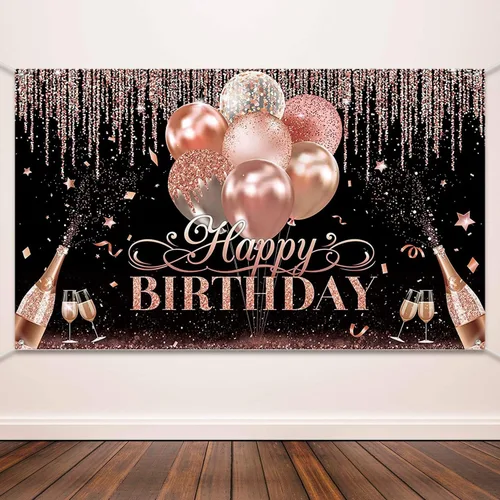 Vista 4 de Fondo de oro rosa con purpurina para decoración de fiesta de cumpleaños para mujeres y niñas, fondo de fotografía, suministros de decoración de baby