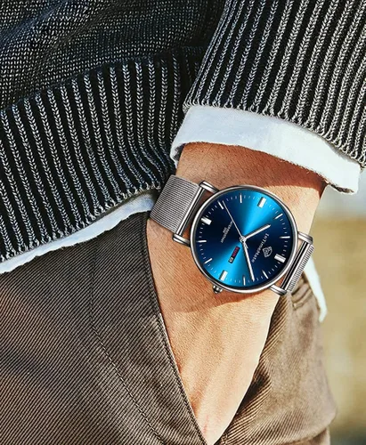 Vista 2 de INTIMEMATE Reloj de pulsera para hombre, de lujo, con diamantes de lujo, con calendario, vestido de negocios, reloj brillante para hombre
