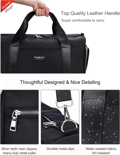 Vista 3 de Bolsa de gimnasio para mujer con compartimento para zapatos y bolsillo para artículos húmedos, bolsa de lona para viajes, deportes, fitness