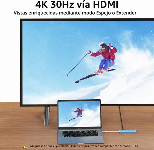 Vista 6 de WALNEW Hub USB-C 7 en 1 con HDMI 4K, 100 W PD, puerto de datos de 5 Gbps (1 tipo C y 2 USB 3.0), lector SD/TF, adaptador multipuerto Thunderbolt 4