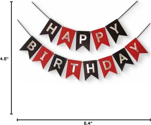 Vista 6 de Cartel de feliz cumpleaños de color rojo, plateado y negro, decoración para niños, niñas, hombres y mujeres, aniversario, fiesta de cumpleaños